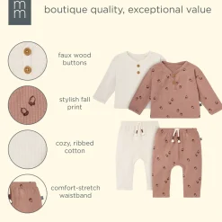 4-Piece Baby Boys Acorns Henley Tops and Pants Set