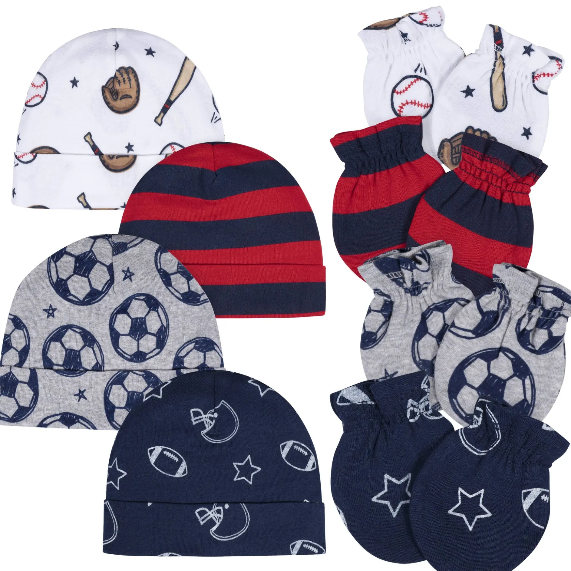 8-Piece Baby Boys All Star No Scratch Mittens & Caps Set