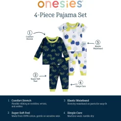 4-Piece Baby Boys Apples Pajamas Sets