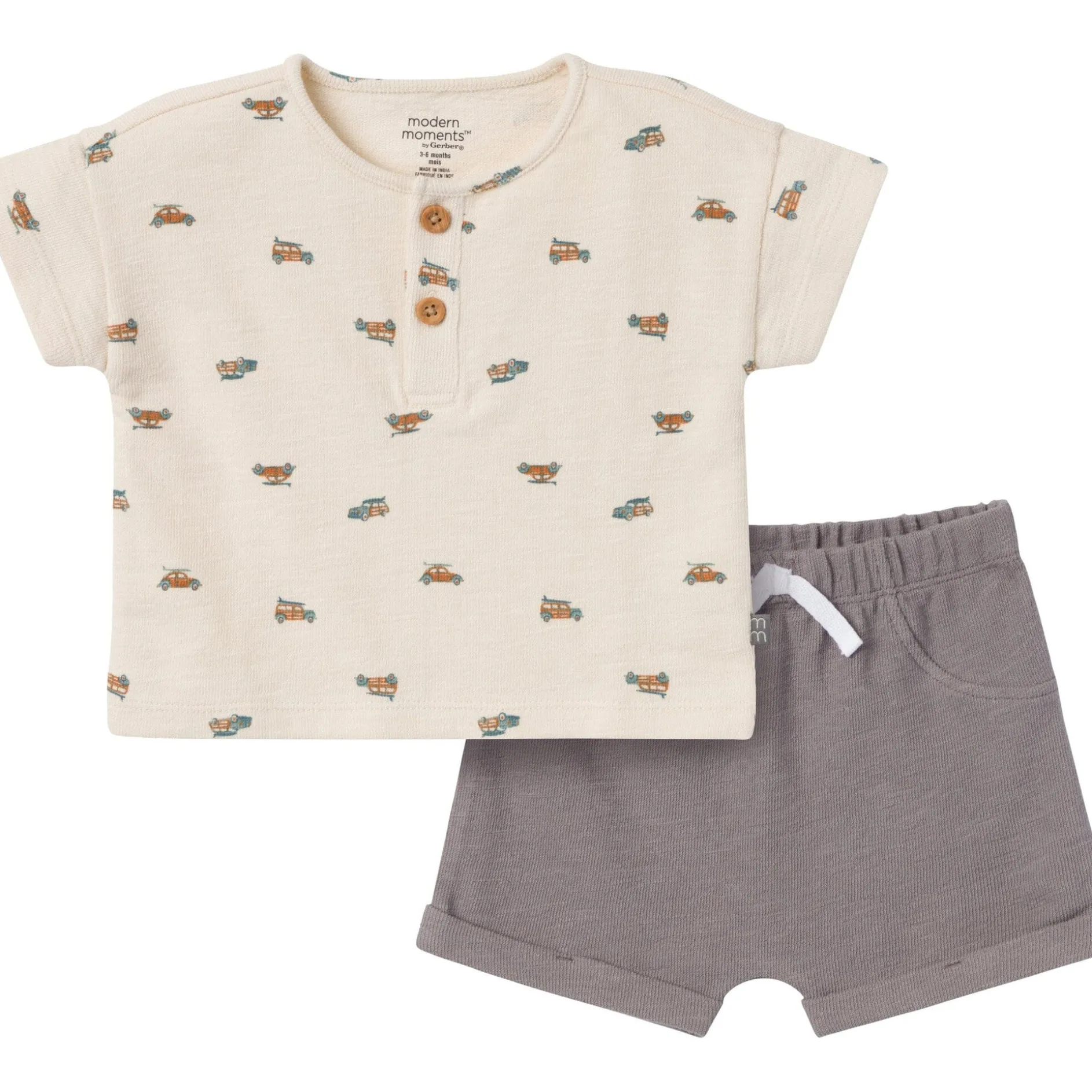 2-Piece Baby Boys Beach Buggys Henley Shirt and Shorts Set