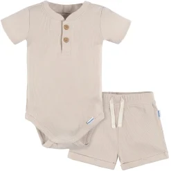 2-Piece Baby Boys Beige Bodysuit and Shorts Set