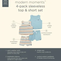 4-Piece Baby Boys Beige Stripe Sleeveless Shirts and Shorts Set