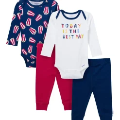 4-Piece Baby Boys Best Popcorn Day Onesies® Bodysuits and Pants
