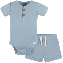 2-Piece Baby Boys Blue Bodysuit and Shorts Set