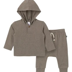2-Piece Baby Boys Brown Heather Hooded Brushed Hacci Set