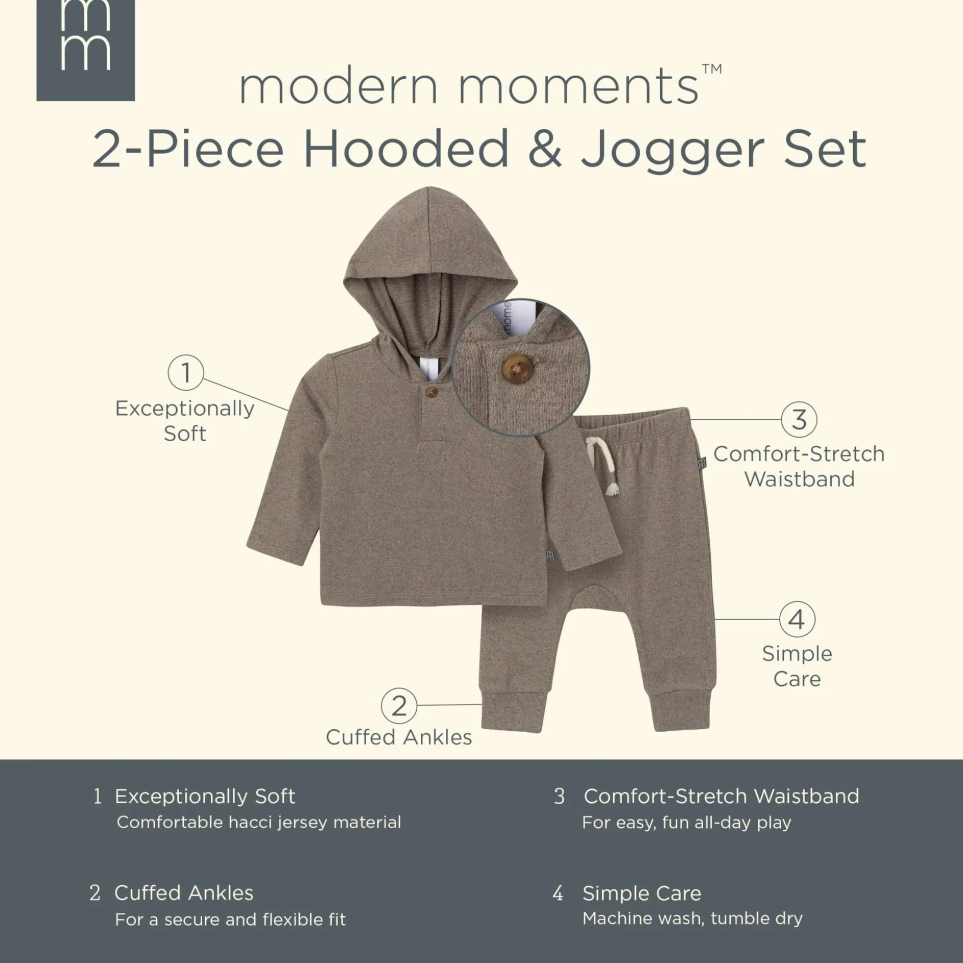 2-Piece Baby Boys Brown Heather Hooded Brushed Hacci Set