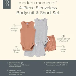 4-Piece Baby Boys Brown/ Med Grey Heather Bodysuit and Short Set