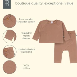 2-Piece Baby Boys Brown Raglan Top and Pant Set