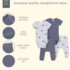 4-Piece Baby Boys Dachshund Surf Bodysuits and Pants Viscose Set
