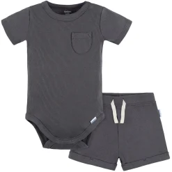 2-Piece Baby Boys Dark Grey Bodysuit and Shorts Set