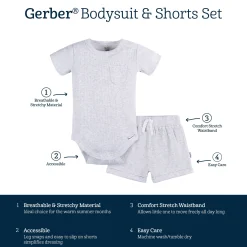 2-Piece Baby Boys Grey Heather Bodysuit and Shorts Set