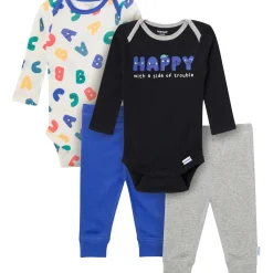 4-Piece Baby Boys Happy Letters Onesies® Bodysuits and Pants