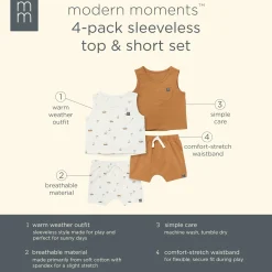 4-Piece Baby Boys Ivory Sailboats Sleeveless Shirts and Shorts Set