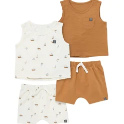 4-Piece Baby Boys Ivory Sailboats Sleeveless Shirts and Shorts Set