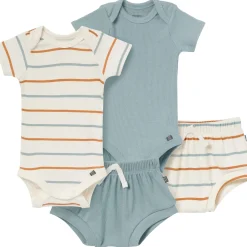 4-Piece Baby Boys Ivory Stripe Short Sleeve Bodysuits and Shorts Set