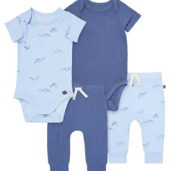 4-Piece Baby Boys Light Blue Whale Viscose Bodysuits and Pants Set