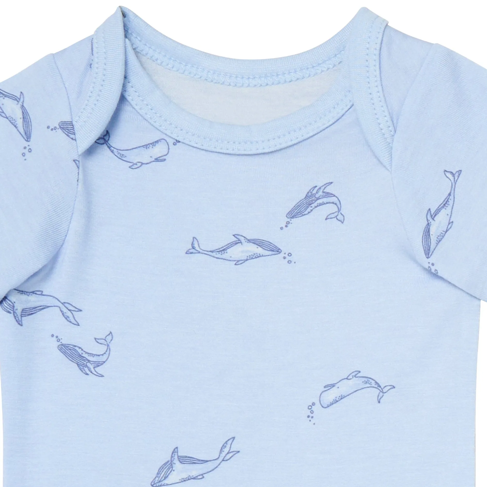 4-Piece Baby Boys Light Blue Whale Viscose Bodysuits and Pants Set