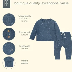 2-Piece Baby Boys Navy Mushroom Hacci Top and Pants Set