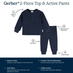 2-Piece Baby Boys Navy Top and Active Pant Set