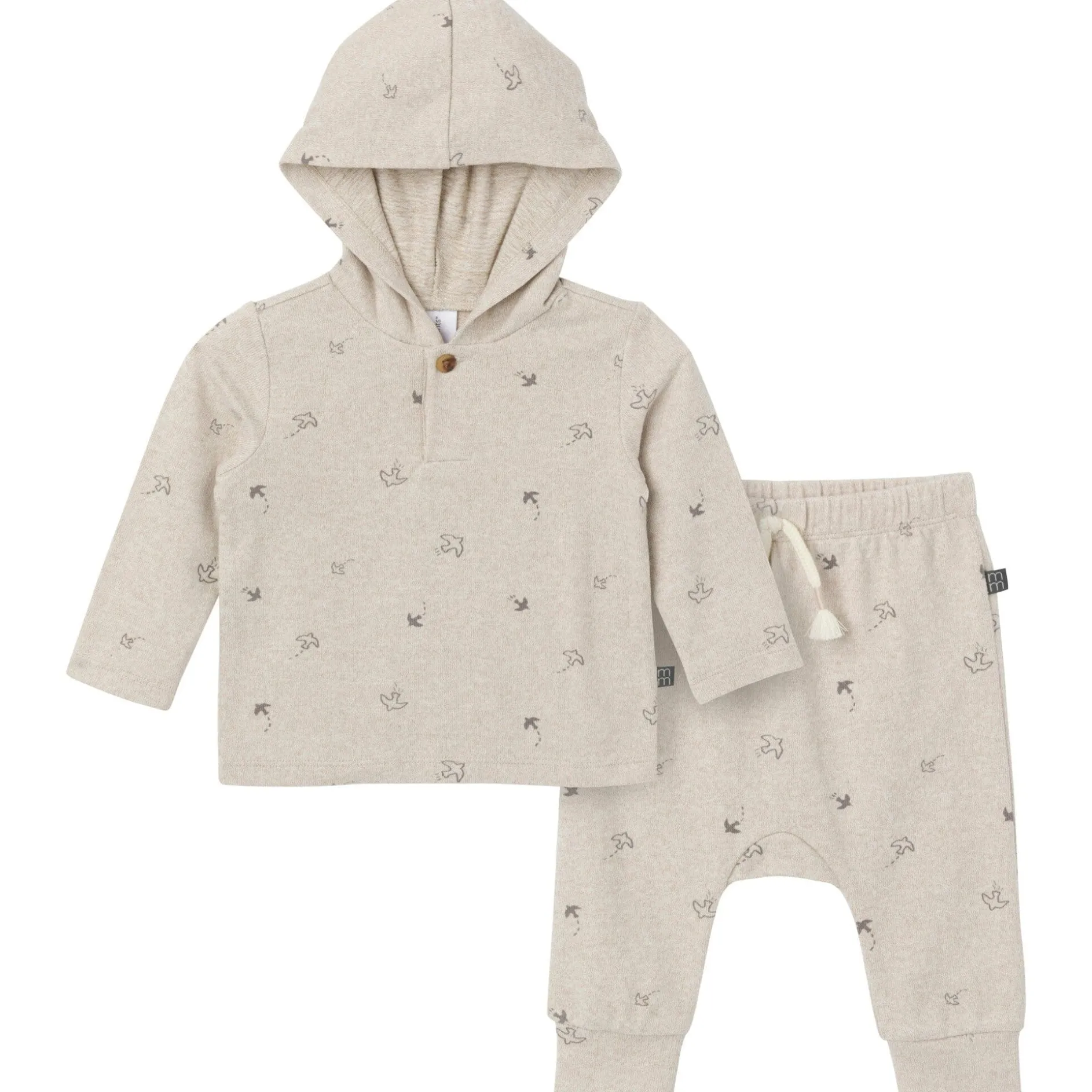 2-Piece Baby Boys Oatmeal Heather Hooded Brushed Hacci Set