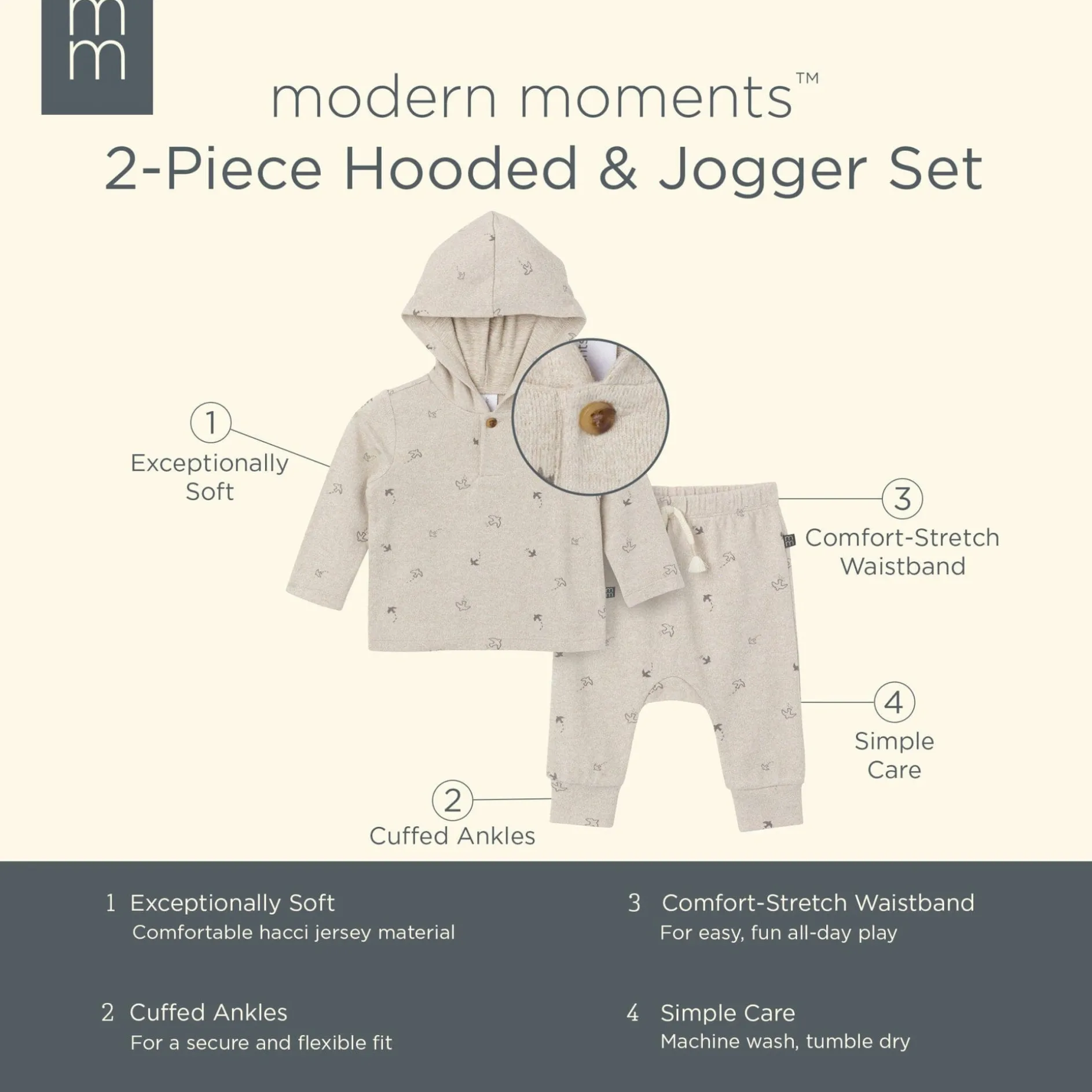 2-Piece Baby Boys Oatmeal Heather Hooded Brushed Hacci Set