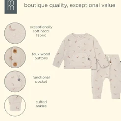 2-Piece Baby Boys Oatmeal Moon Hacci Top and Pants Set