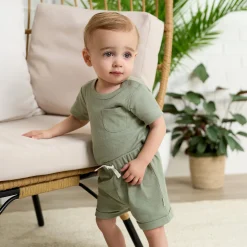 2-Piece Baby Boys Olive Bodysuit and Shorts Set