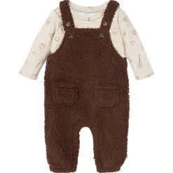 2-Piece Baby Boys Rich Brown Microplush Overalls