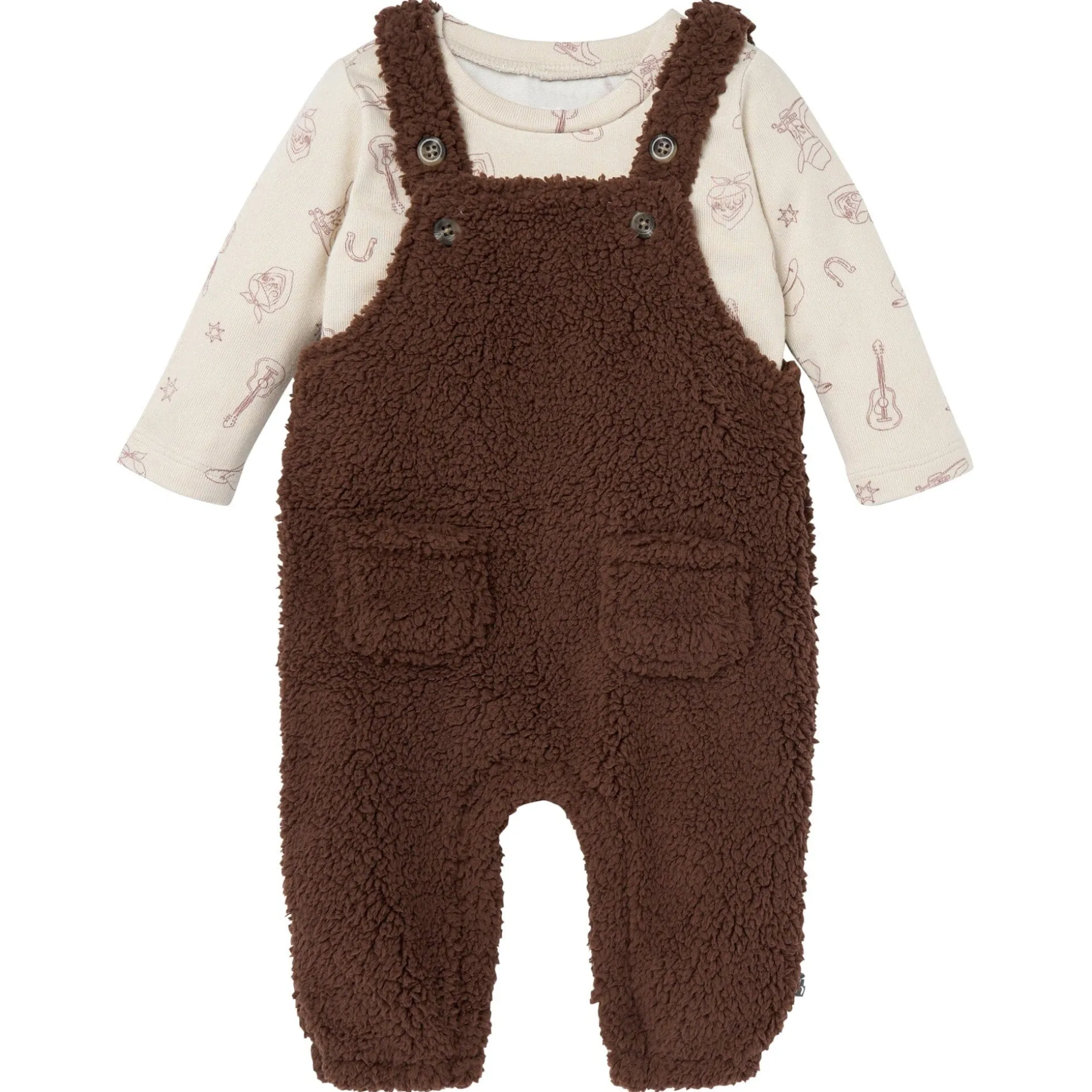 2-Piece Baby Boys Rich Brown Microplush Overalls