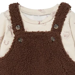 2-Piece Baby Boys Rich Brown Microplush Overalls
