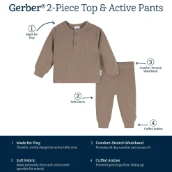 2-Piece Baby Boys Soft Brown and Active Pant Set