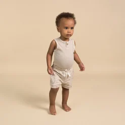 4-Piece Baby Boys Tan & Blue Bodysuits and Shorts Set