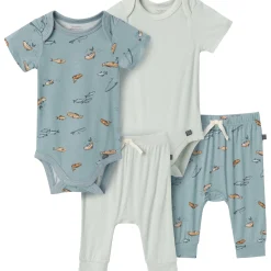 4-Piece Baby Boys Teal Fishing Bodysuits and Pants Viscose Set