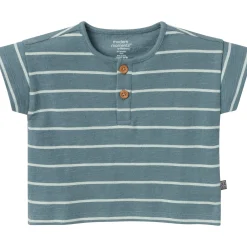 2-Piece Baby Boys Teal Stripe Henley Shirt and Shorts Set