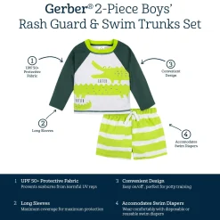 2-Piece Baby Boys UPF 50+ Later Gator Rash Guard & Swim Trunks Set