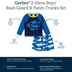 2-Piece Baby Boys UPF 50+ Shark Zone Rash Guard & Swim Trunks Set