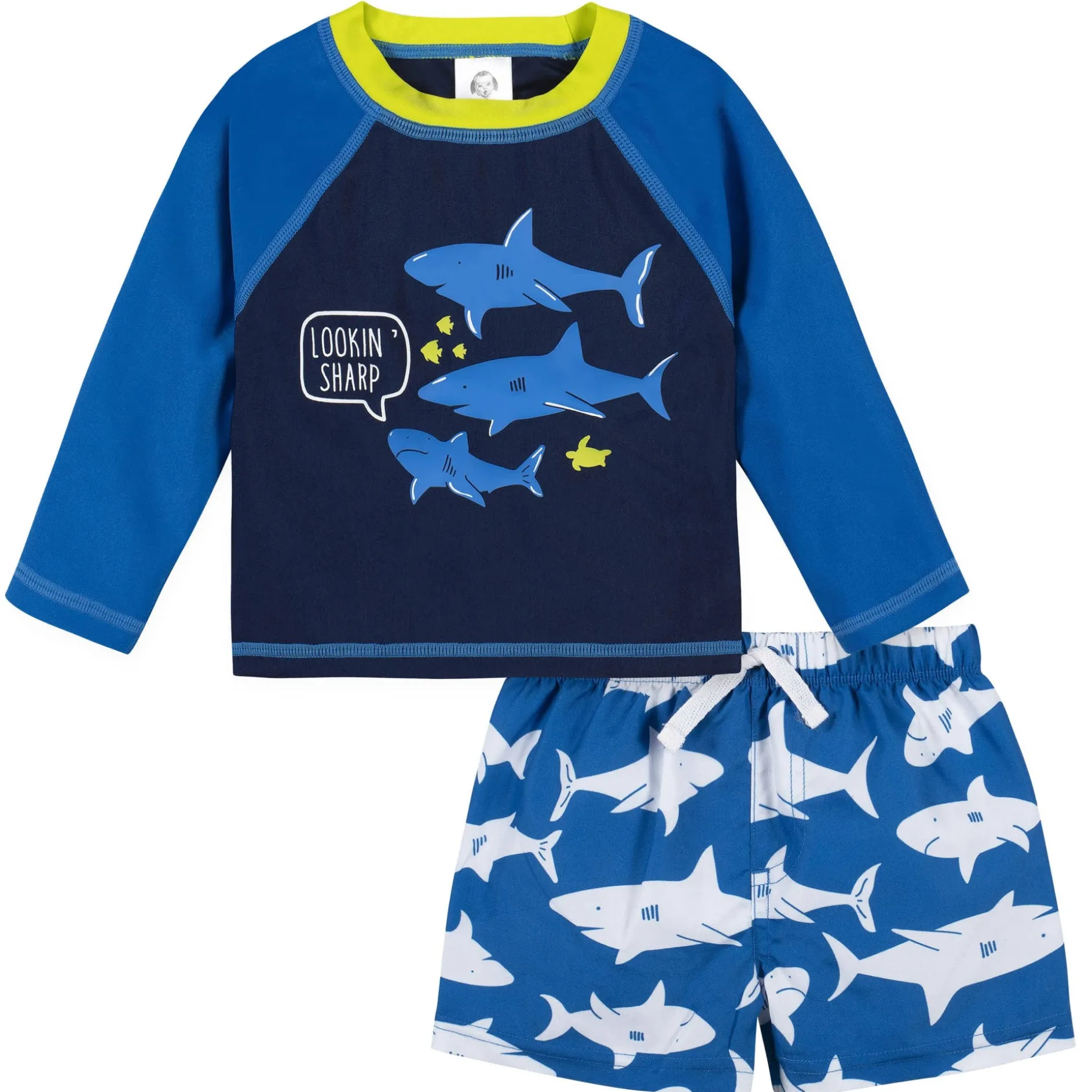 2-Piece Baby Boys UPF 50+ Shark Zone Rash Guard & Swim Trunks Set