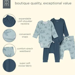 4-Piece Baby Boys Woodland Animals Viscose Bodysuits and Pants Set