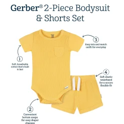 2-Piece Baby Boys Yellow Bodysuit & Shorts Set