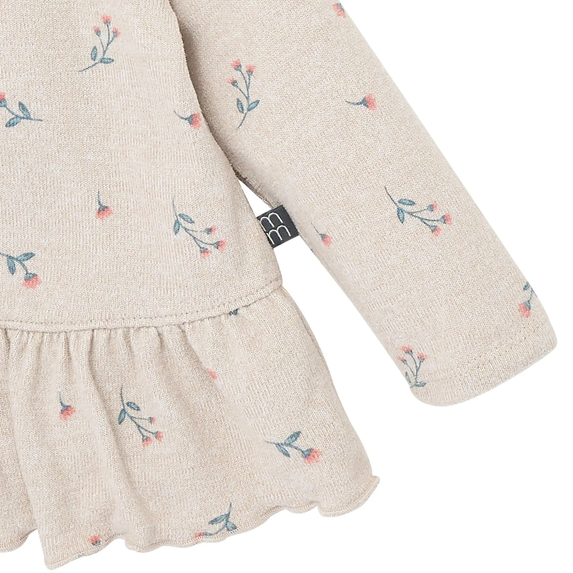 2-Piece Baby Girls Beige Tossed Floral Hacci Peplum Top and Pants