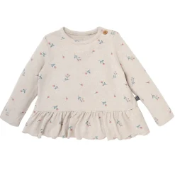 2-Piece Baby Girls Beige Tossed Floral Hacci Peplum Top and Pants