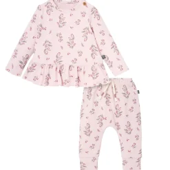 2-Piece Baby Girls Blush Floral Hacci Peplum Top and Pants