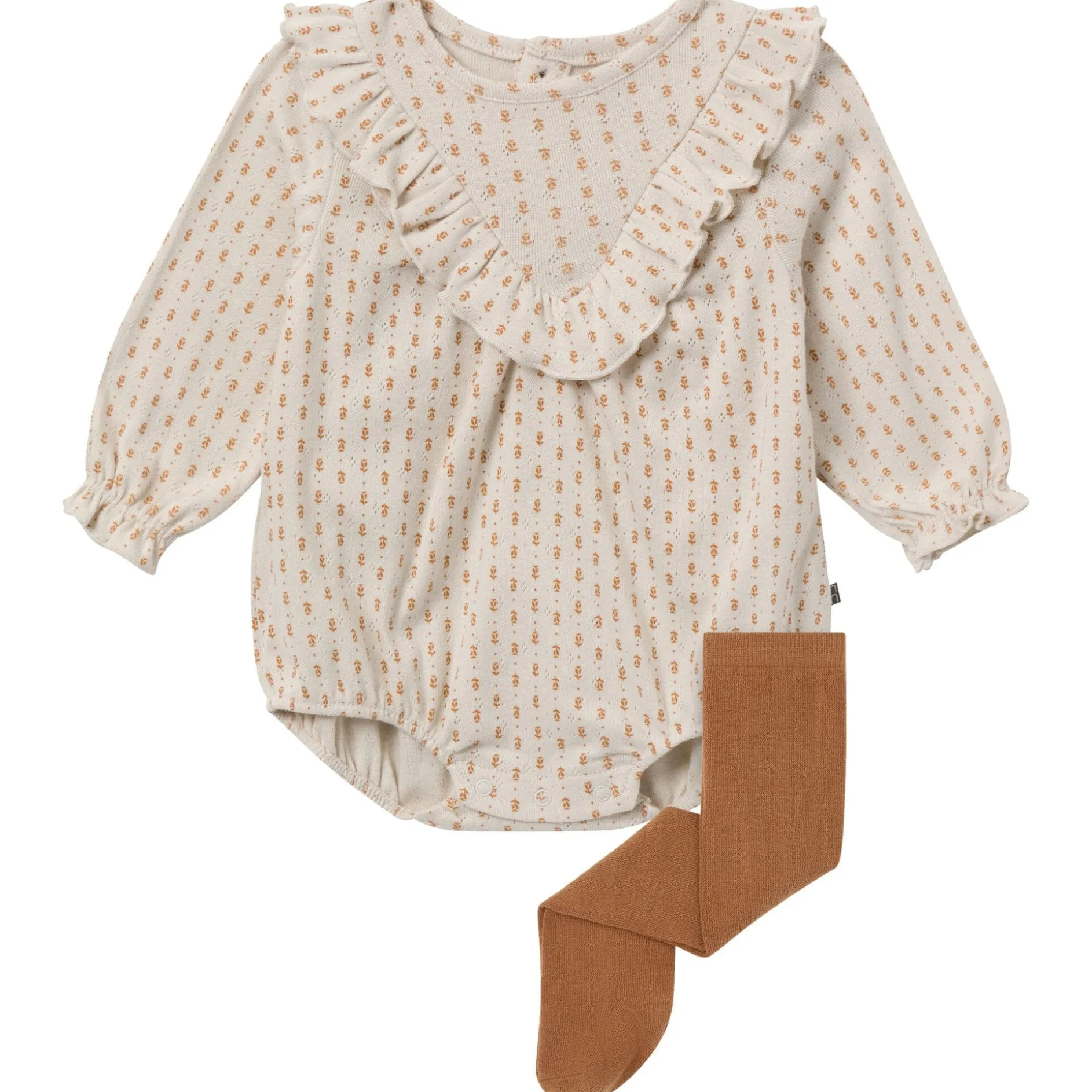 2-Piece Baby Girls Brown Fleur Bubble Romper and Tights