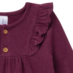 2-Piece Baby Girls Burgundy Heather Hacci Ruffle Top and Pant Set