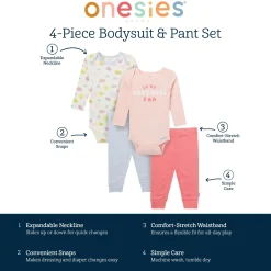4-Piece Baby Girls Cozy Girl Onesies® Bodysuits and Pants