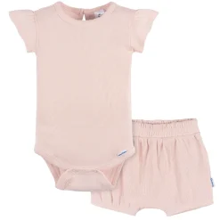 2-Piece Baby Girls Crystal Pink Bodysuit and Shorts Set