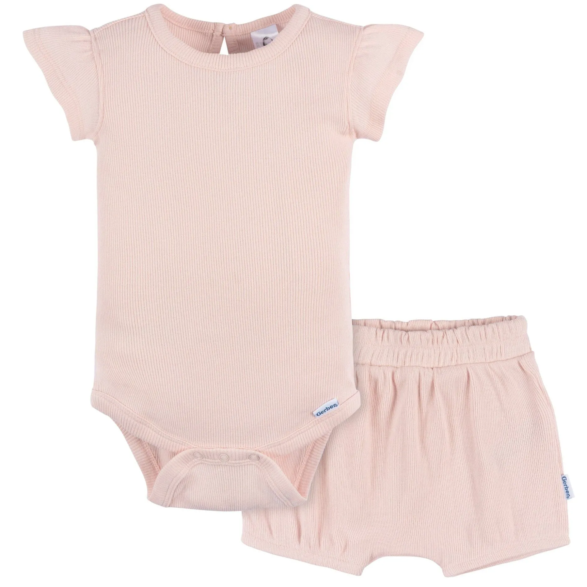 2-Piece Baby Girls Crystal Pink Bodysuit and Shorts Set