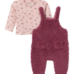 2-Piece Baby Girls Dark Rose Microplush Overalls