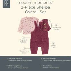 2-Piece Baby Girls Dark Rose Microplush Overalls