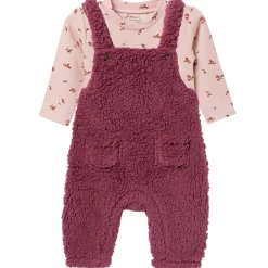 2-Piece Baby Girls Dark Rose Microplush Overalls